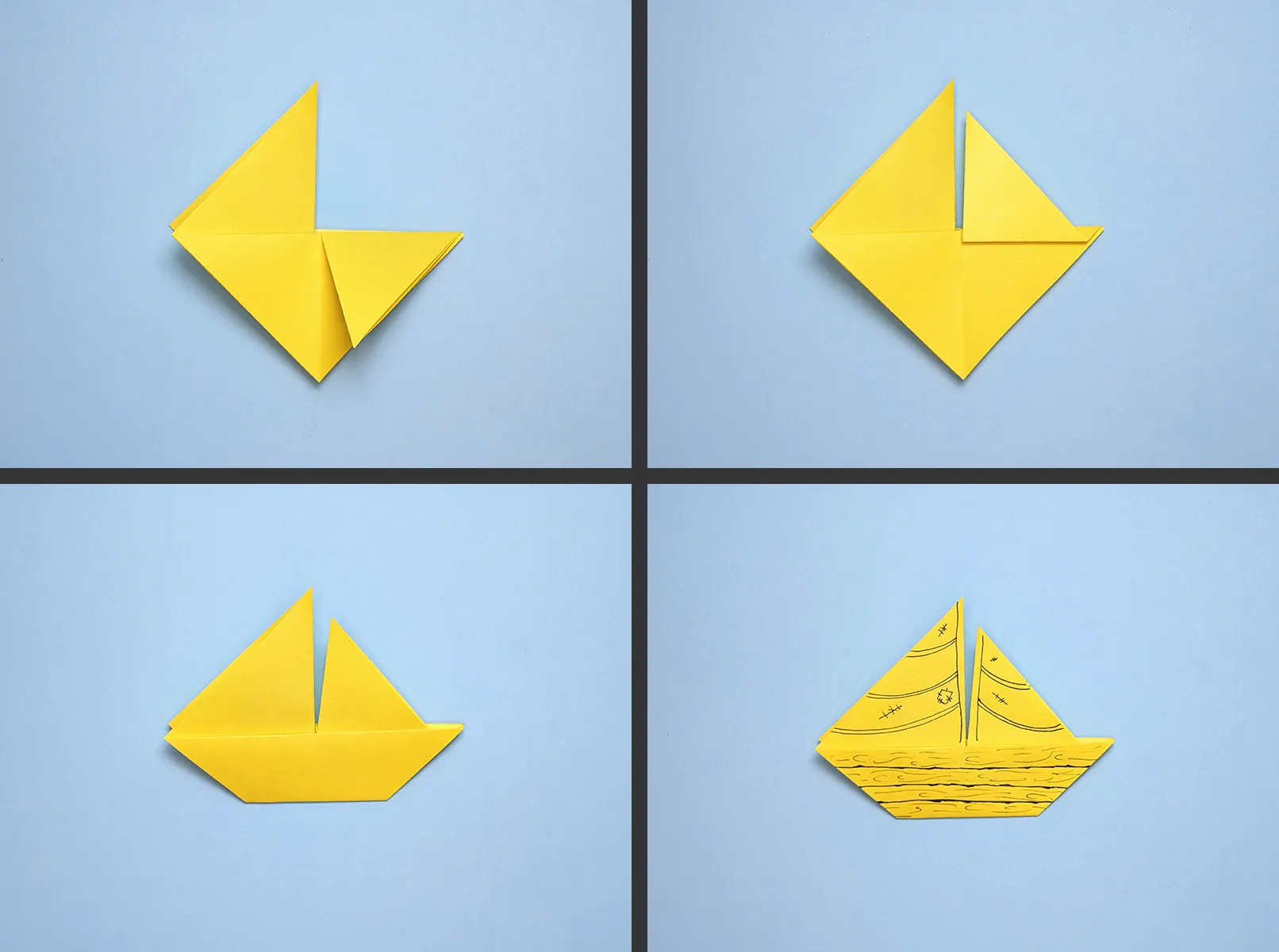  Origami Segelboot: Faltanleitung mit Video und Bildern Illustration 